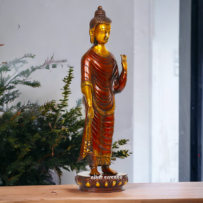 Buy Tibetan Buddhist Standing Lord Buddha Brass Statue , 15 Inches Tall for home Nikuressence