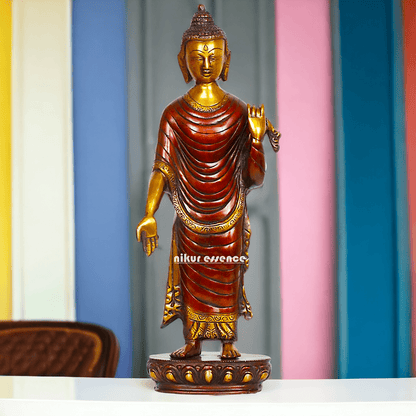 Buy Tibetan Buddhist Standing Lord Buddha Brass Statue , 15 Inches Tall for home Nikuressence