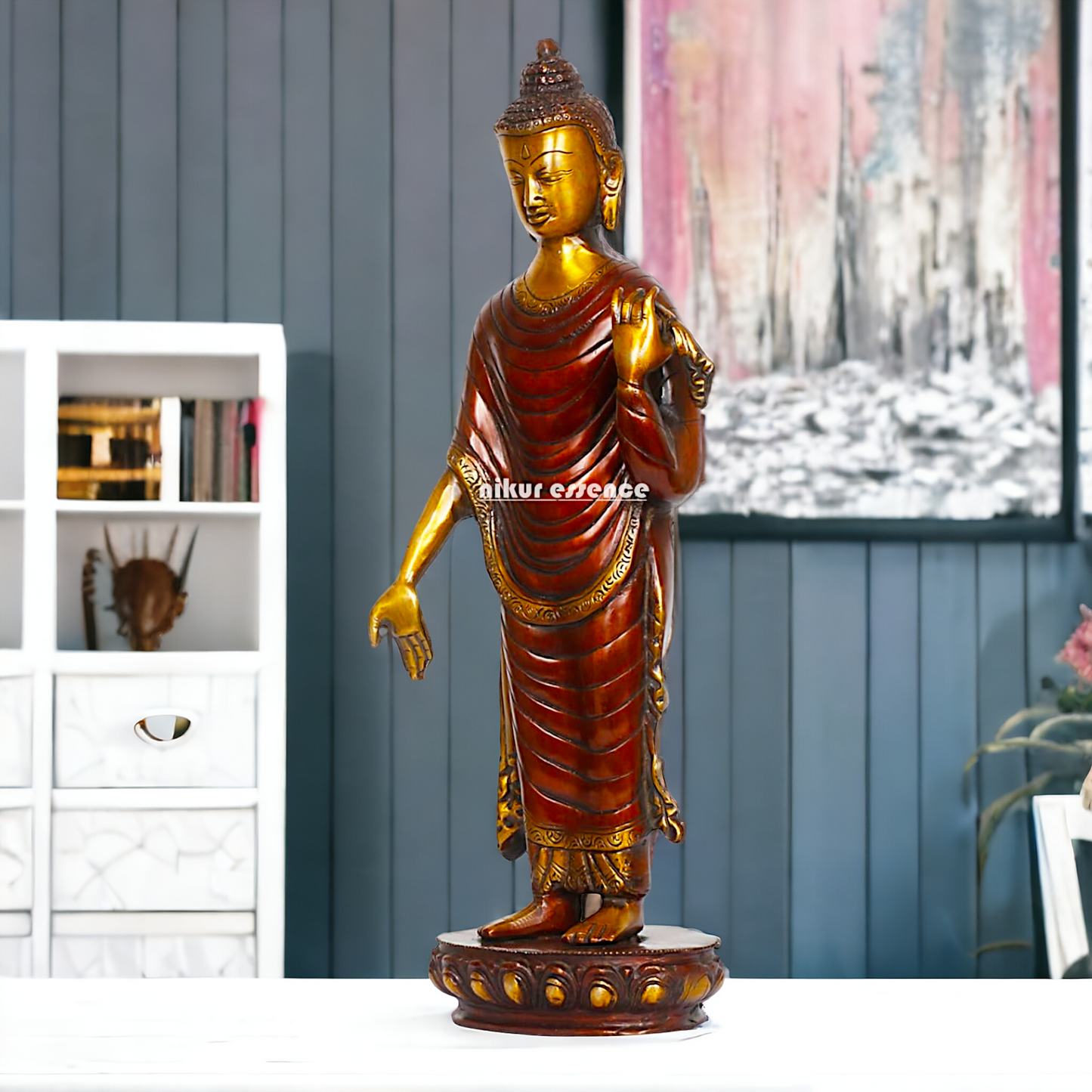Buy Tibetan Buddhist Standing Lord Buddha Brass Statue , 15 Inches Tall for home Nikuressence