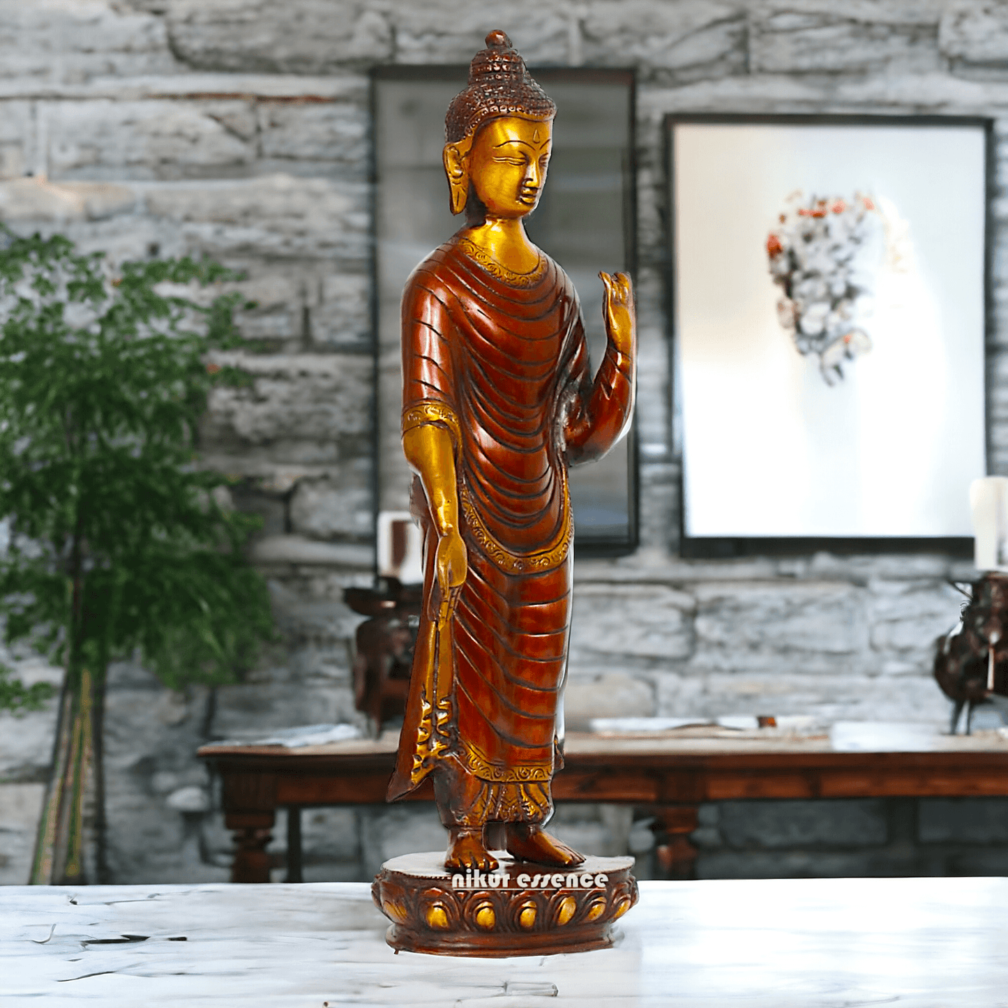 Buy Tibetan Buddhist Standing Lord Buddha Brass Statue , 15 Inches Tall for home Nikuressence