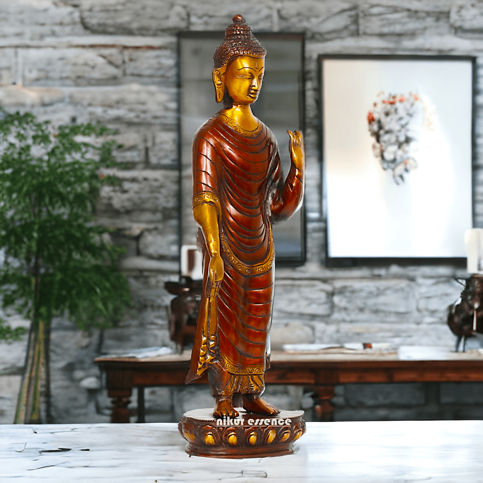 Buy Tibetan Buddhist Standing Lord Buddha Brass Statue , 15 Inches Tall for home Nikuressence