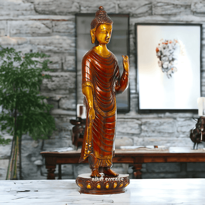 Buy Tibetan Buddhist Standing Lord Buddha Brass Statue , 15 Inches Tall for home Nikuressence