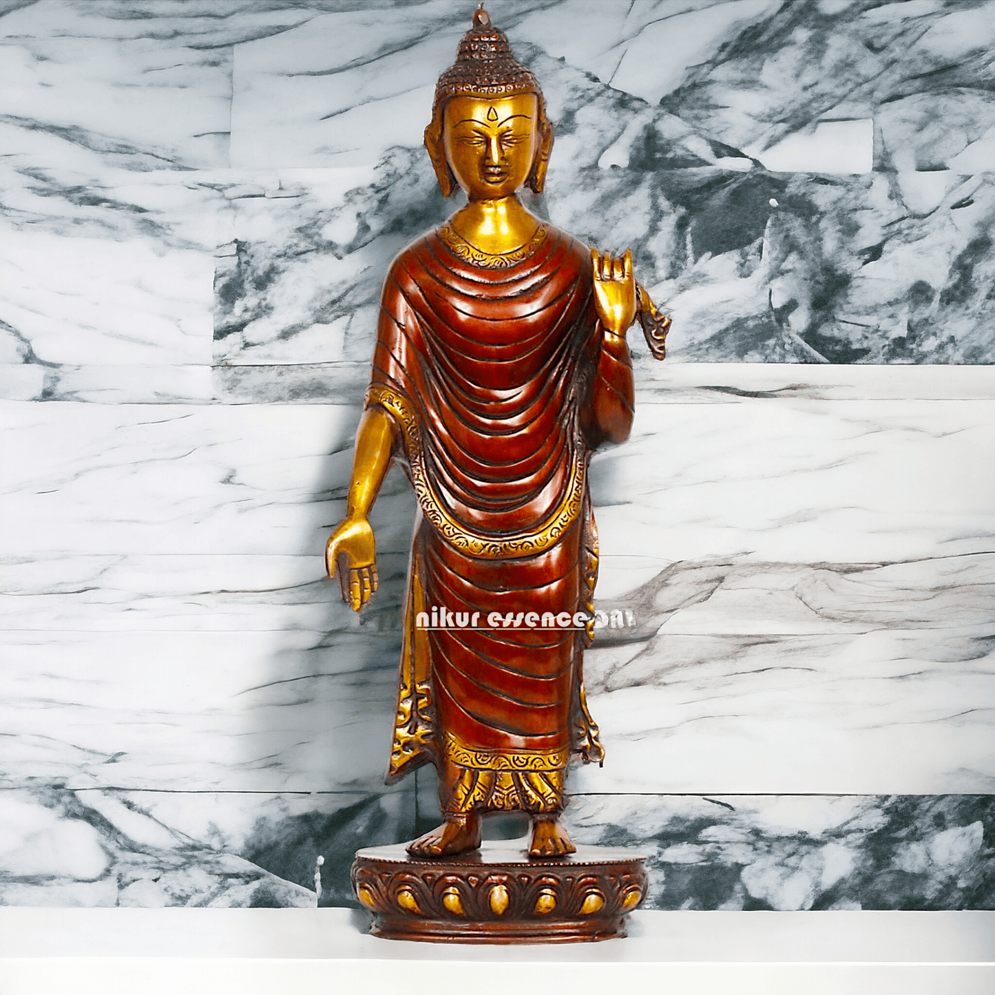 Buy Tibetan Buddhist Standing Lord Buddha Brass Statue , 15 Inches Tall for home Nikuressence