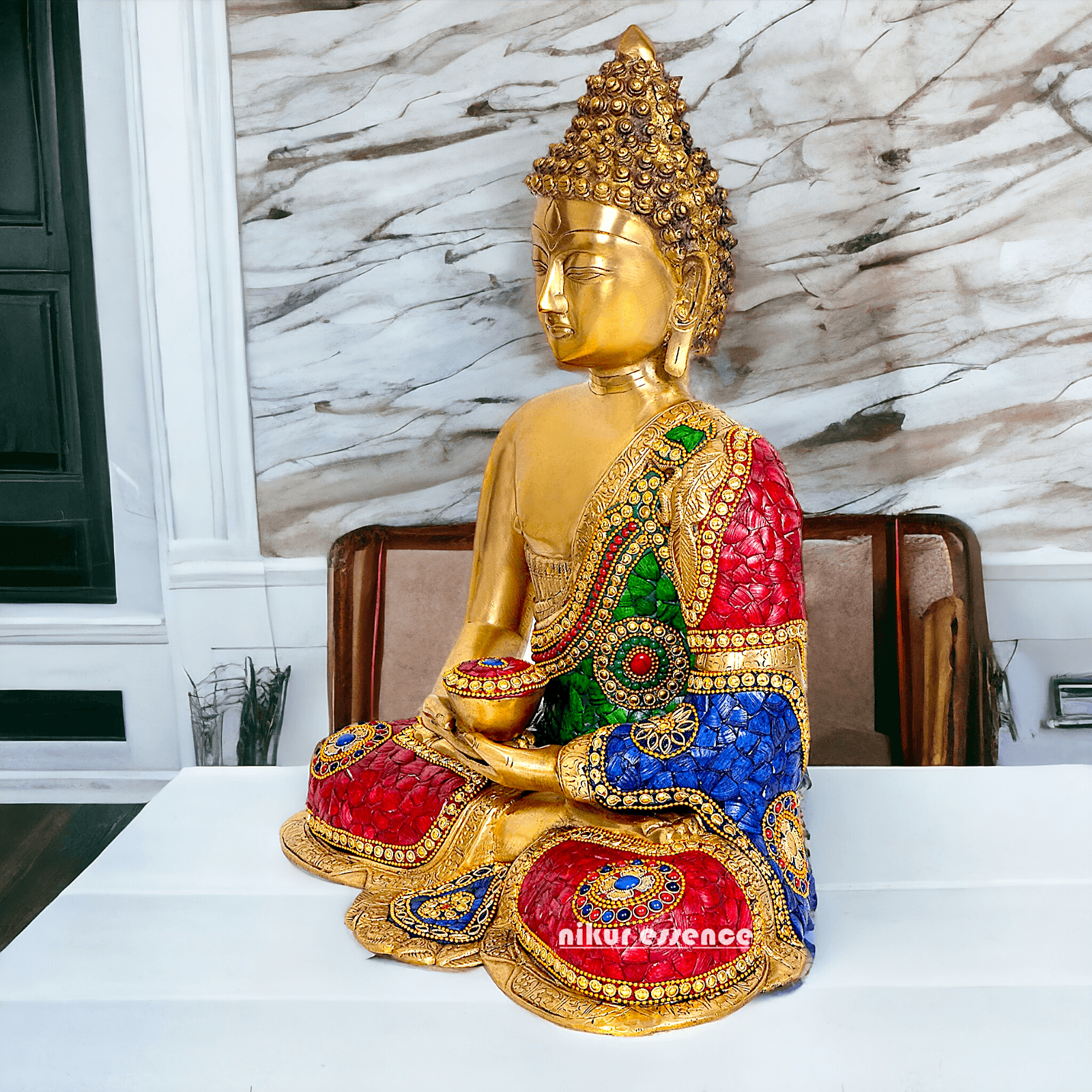 Buddha Statue Idol in Brass – Elegant Handcrafted Sculpture for Meditation and Home Decor Nikuressence