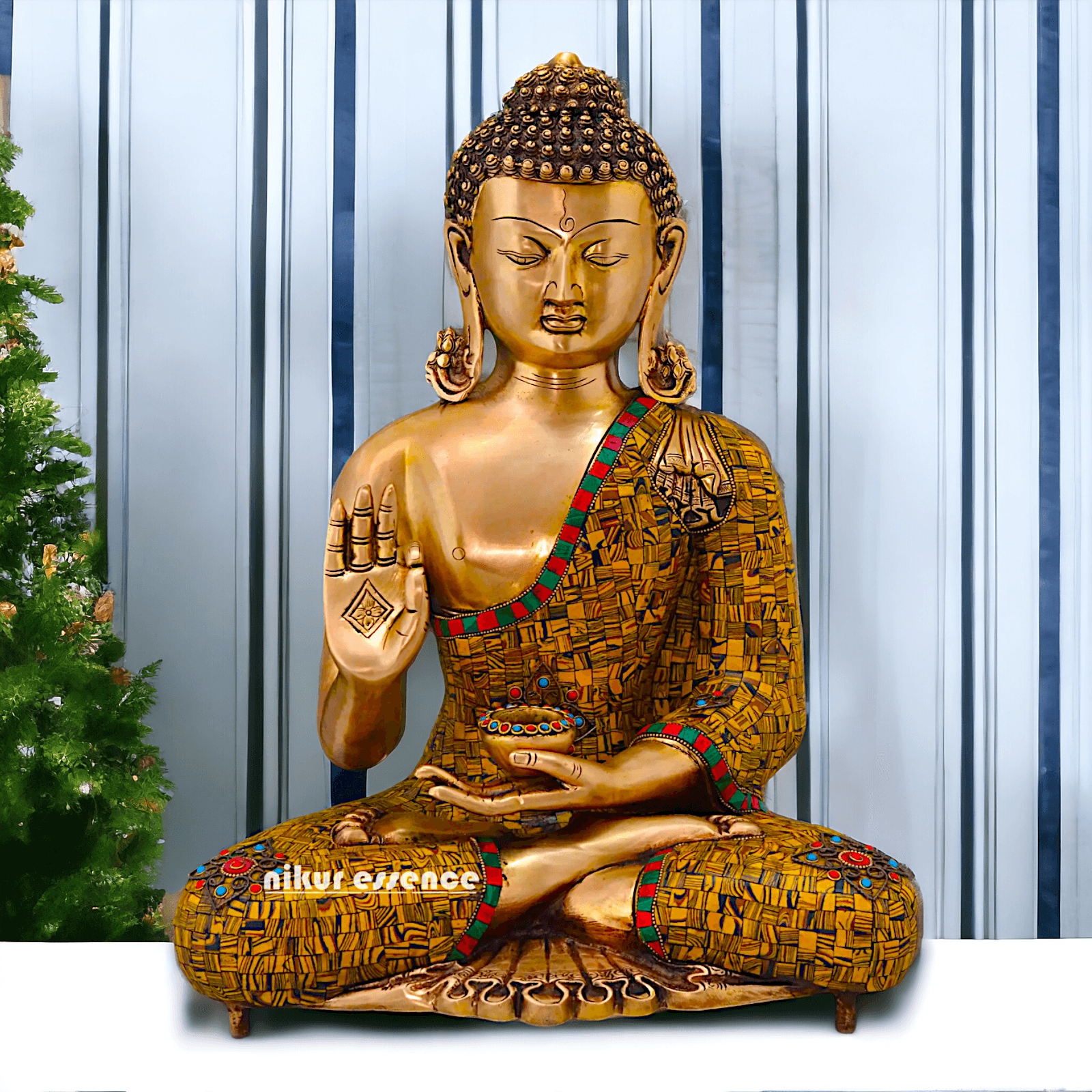 Online buy Buddha Statue in Brass - Preaching His Dharma with Intricate Inlay Work - 51 cm Tall Nikuressence