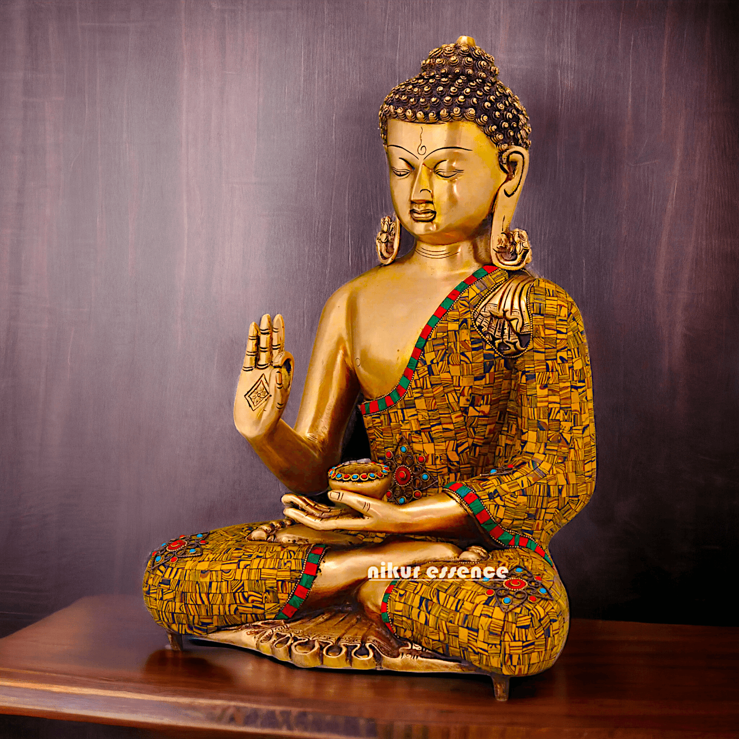 Online buy Buddha Statue in Brass - Preaching His Dharma with Intricate Inlay Work - 51 cm Tall Nikuressence