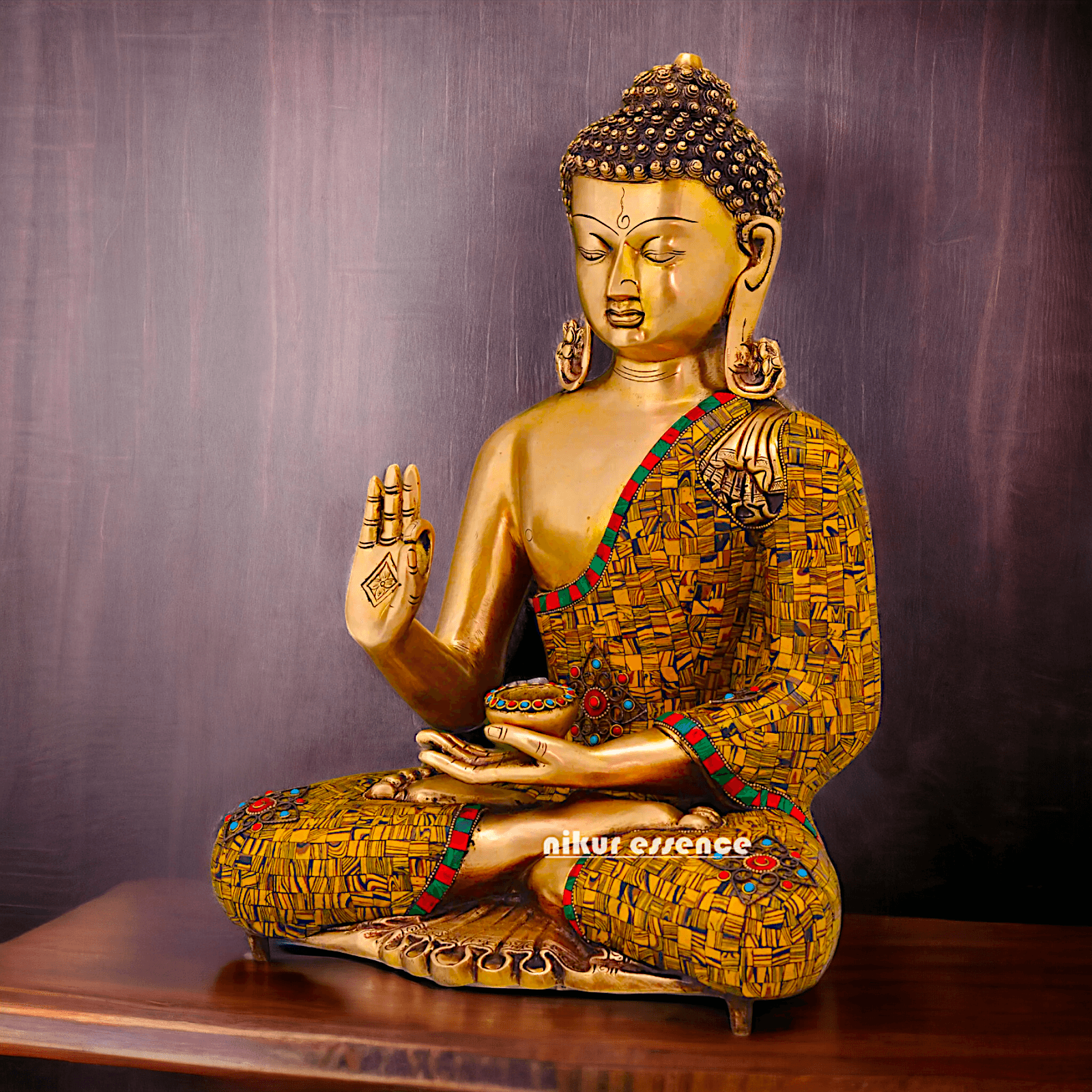 Online buy Buddha Statue in Brass - Preaching His Dharma with Intricate Inlay Work - 51 cm Tall Nikuressence