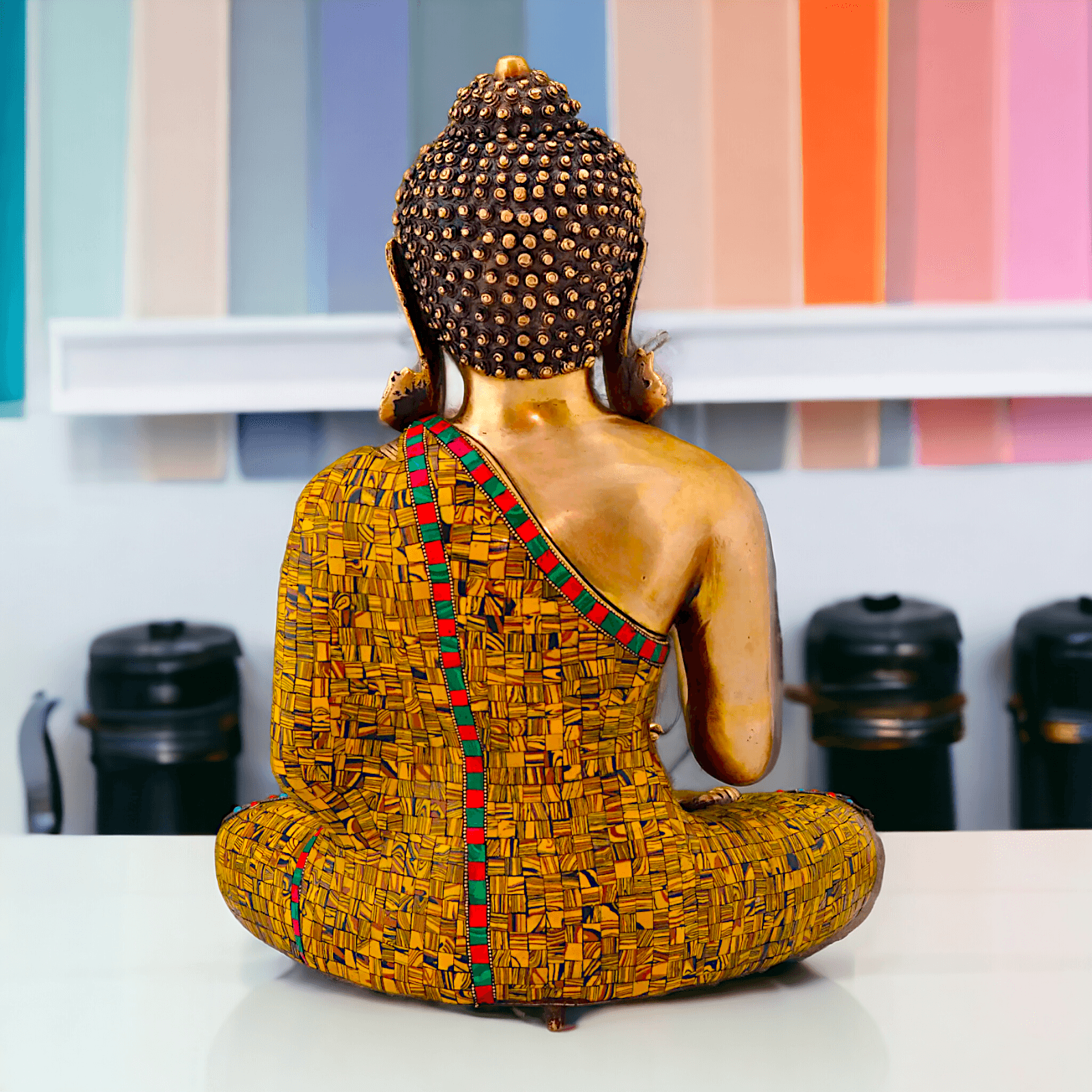 Online buy Buddha Statue in Brass - Preaching His Dharma with Intricate Inlay Work - 51 cm Tall Nikuressence