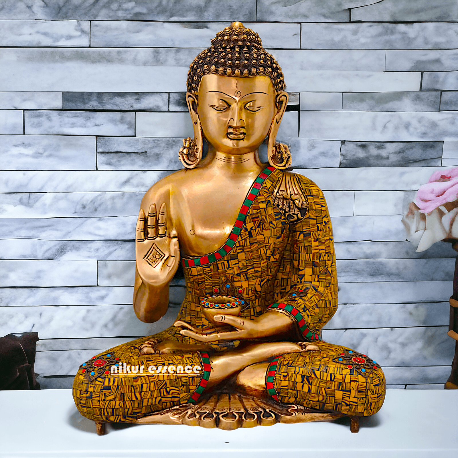 Online buy Buddha Statue in Brass - Preaching His Dharma with Intricate Inlay Work - 51 cm Tall Nikuressence