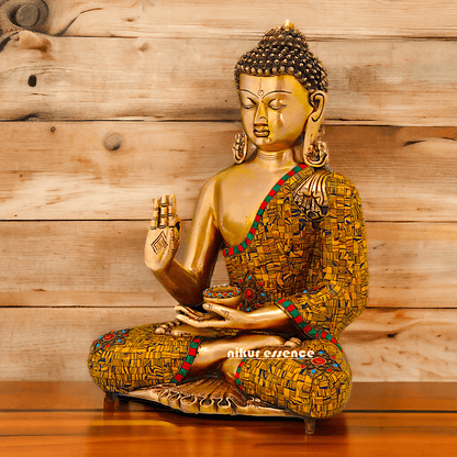 Online buy Buddha Statue in Brass - Preaching His Dharma with Intricate Inlay Work - 51 cm Tall Nikuressence