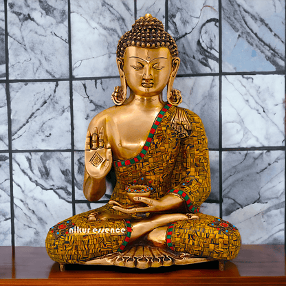 Online buy Buddha Statue in Brass - Preaching His Dharma with Intricate Inlay Work - 51 cm Tall Nikuressence