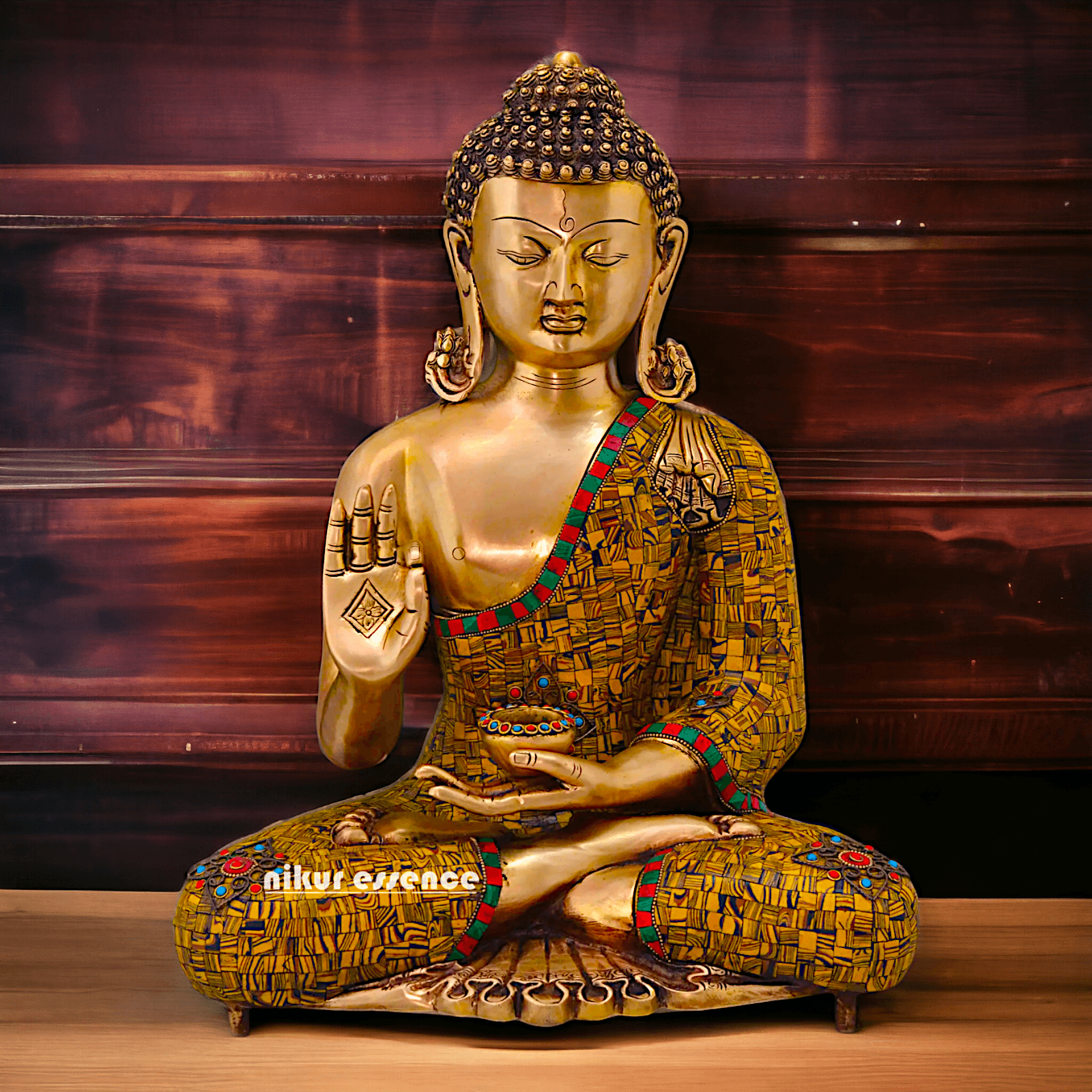 Online buy Buddha Statue in Brass - Preaching His Dharma with Intricate Inlay Work - 51 cm Tall Nikuressence