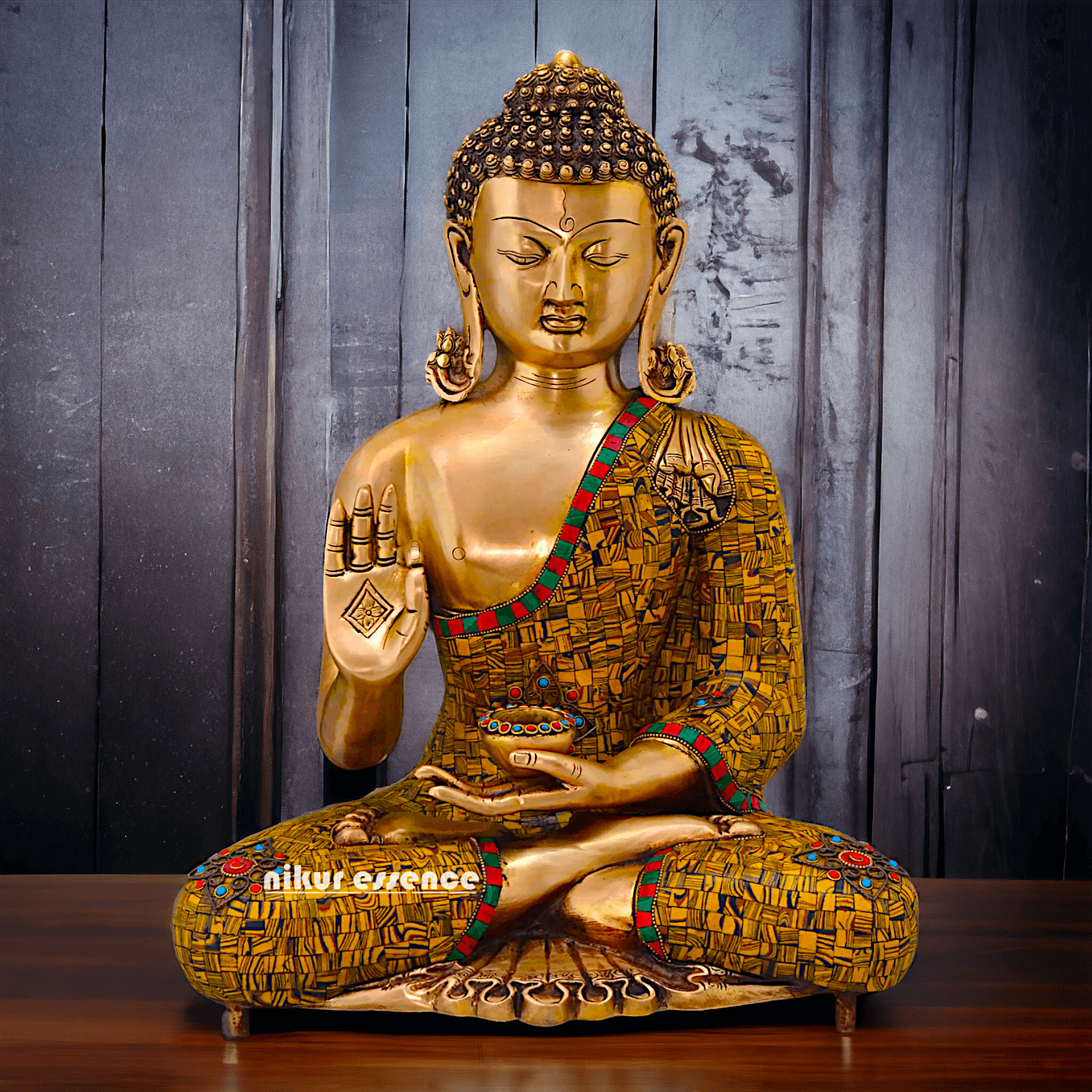 Online buy Buddha Statue in Brass - Preaching His Dharma with Intricate Inlay Work - 51 cm Tall Nikuressence