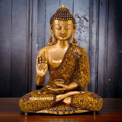 Online buy Buddha Statue in Brass - Preaching His Dharma with Intricate Inlay Work - 51 cm Tall Nikuressence