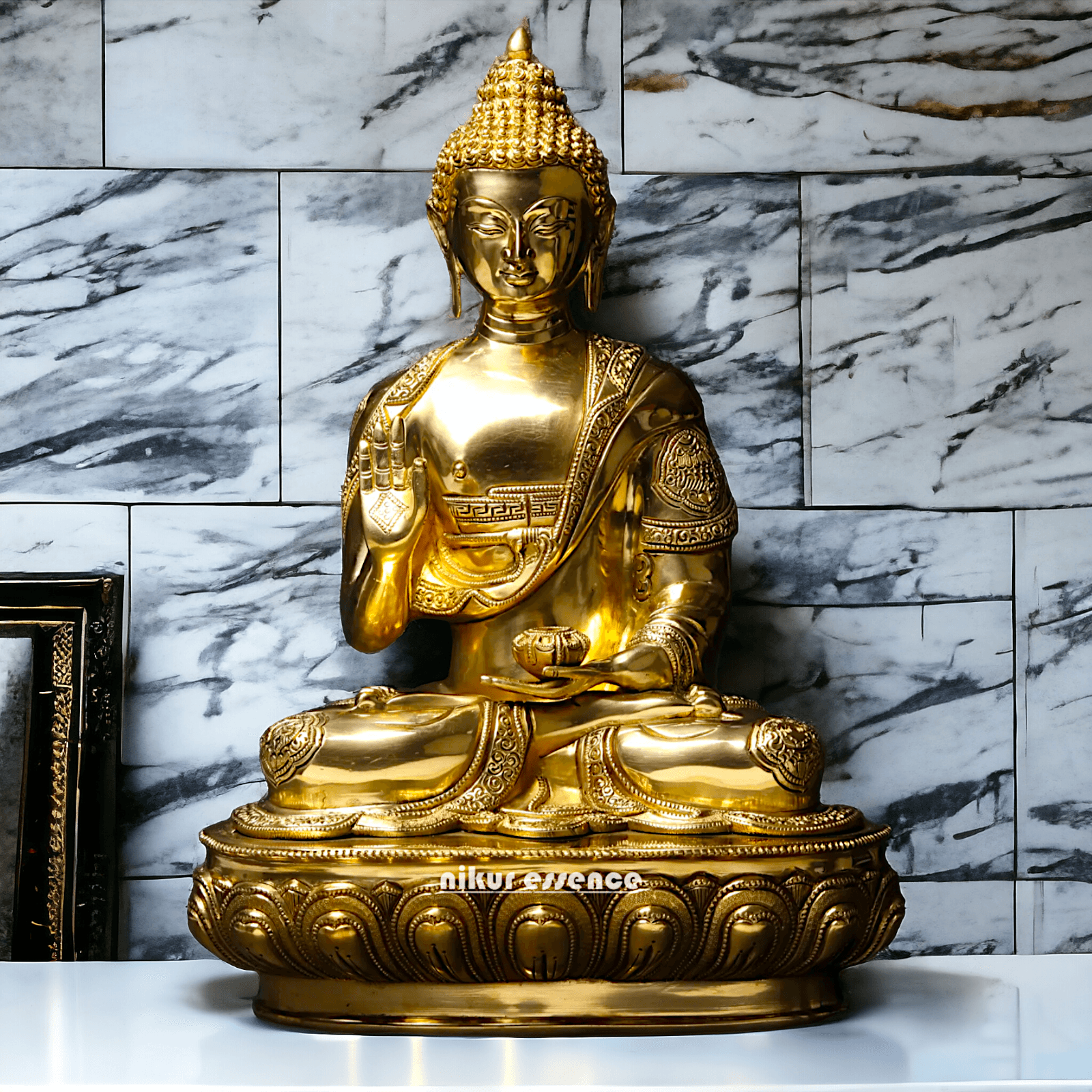 Buy Buddha Statue in brass- Exquisite Buddhist Deity Blessing Sculpture with Intricate Detailing for Spiritual Nikuressence