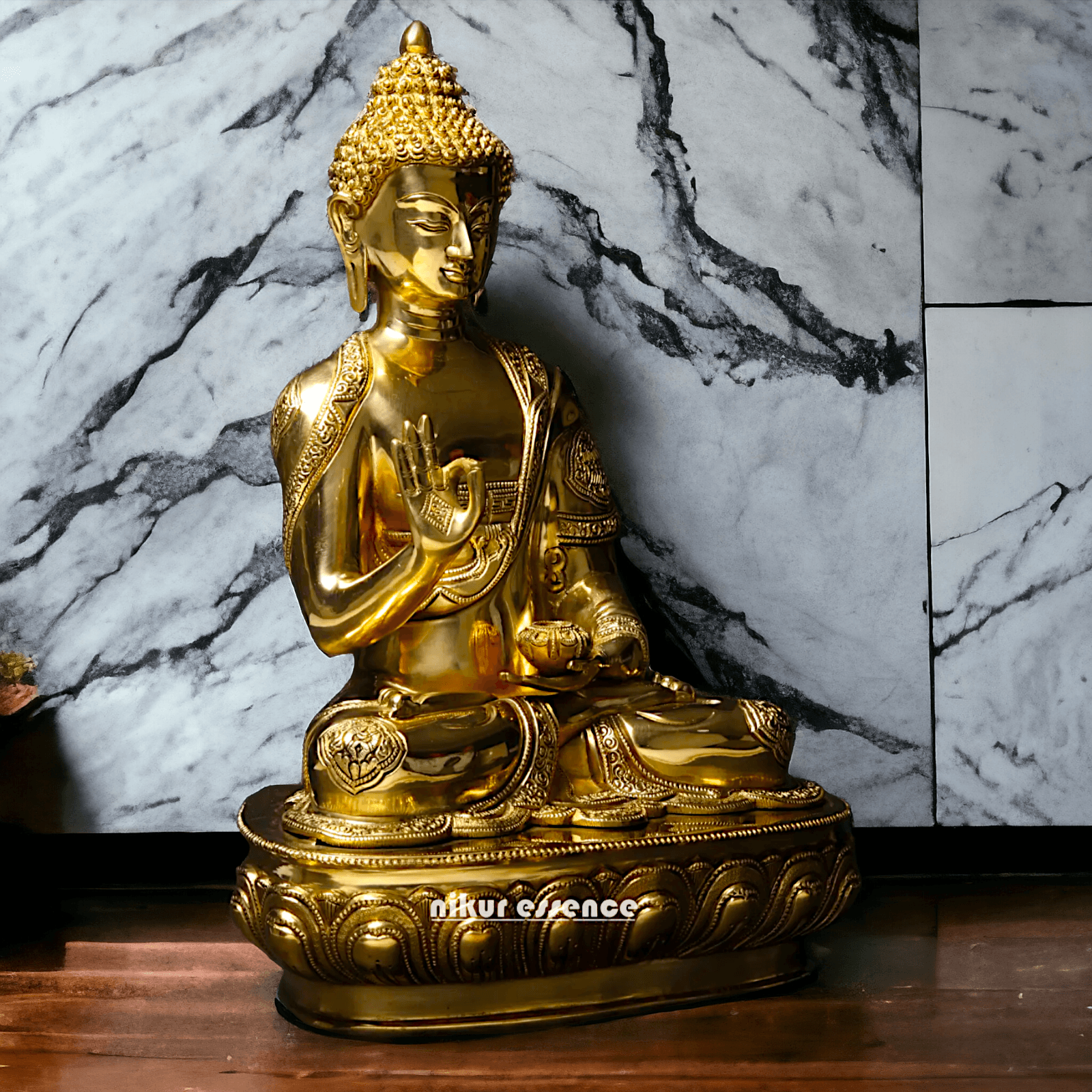 Buy Buddha Statue in brass- Exquisite Buddhist Deity Blessing Sculpture with Intricate Detailing for Spiritual Nikuressence