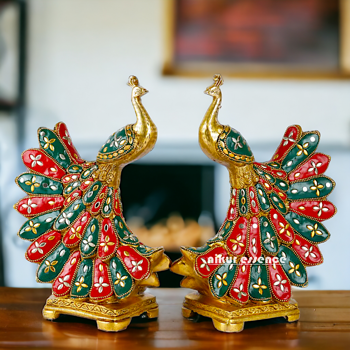 Buy 2 Pair Peacock with stone work Idol - 25 cm Nikuressence
