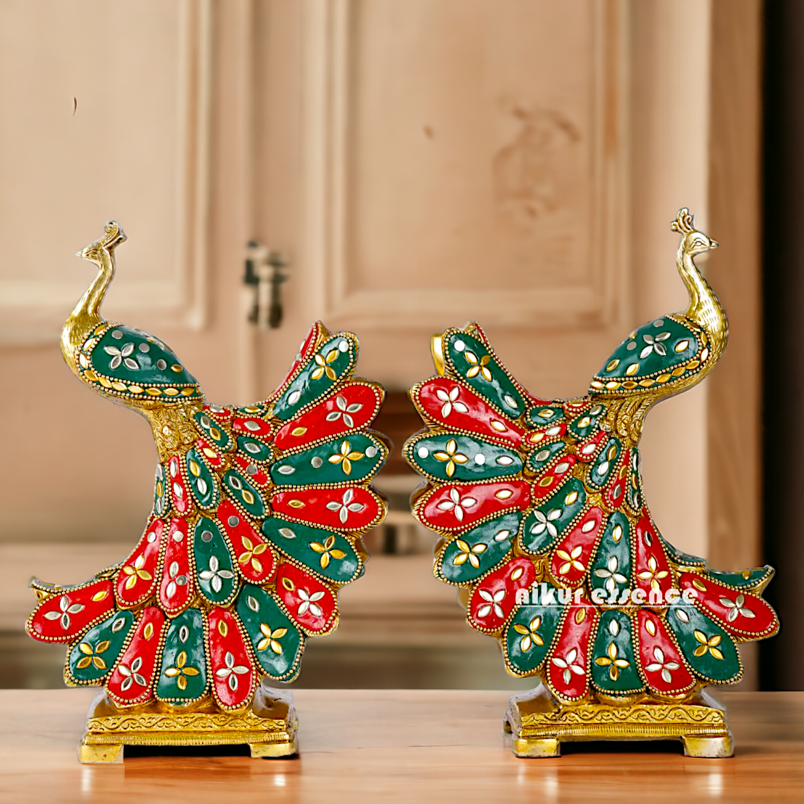 Buy 2 Pair Peacock with stone work Idol - 25 cm Nikuressence