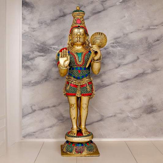 Buy Online Brass Hanuman Bless Standing Idol with Stone Work - 53.5 cm Nikuressence
