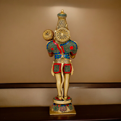 Buy Online Brass Hanuman Bless Standing Idol with Stone Work - 53.5 cm Nikuressence