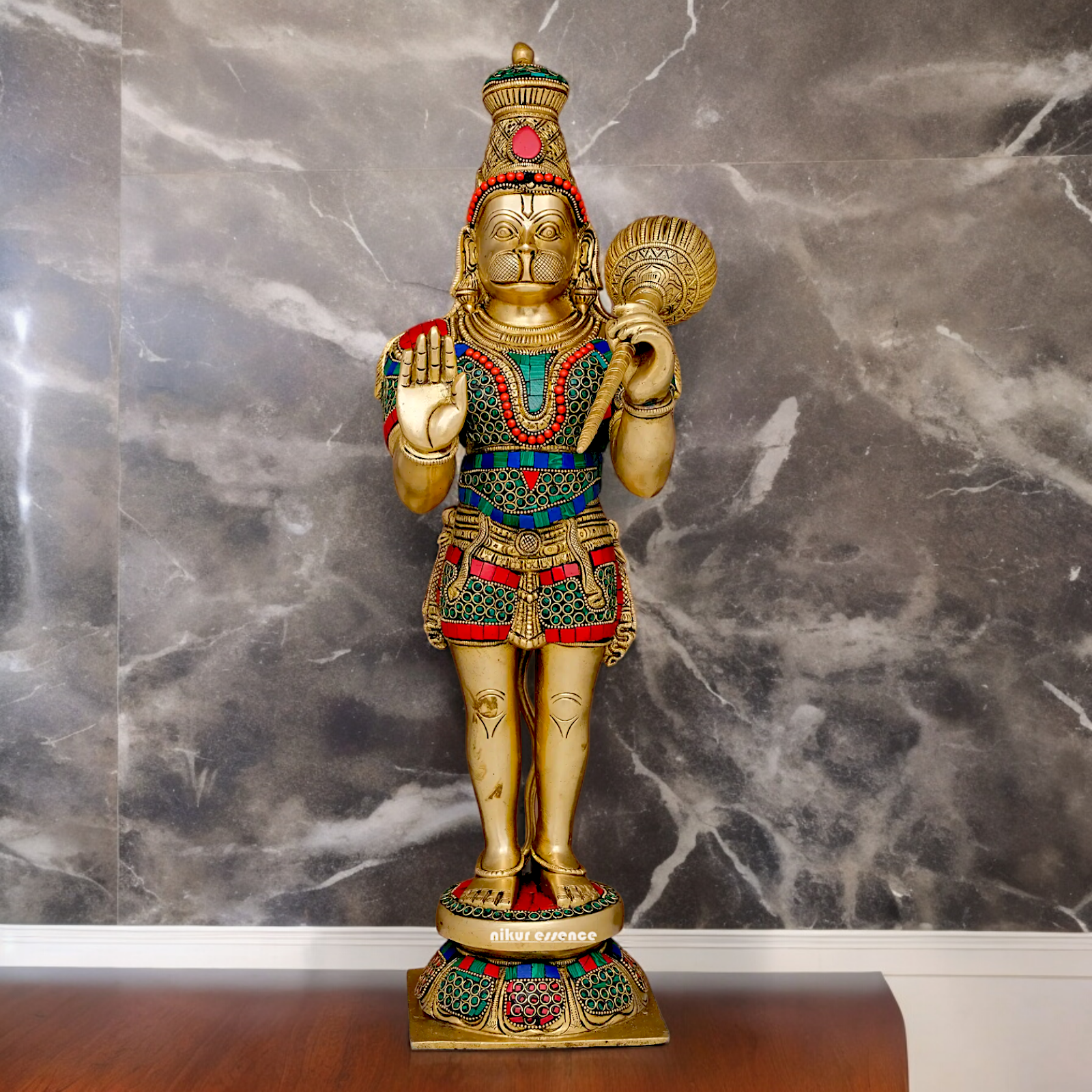 Buy Online Brass Hanuman Bless Standing Idol with Stone Work - 53.5 cm Nikuressence