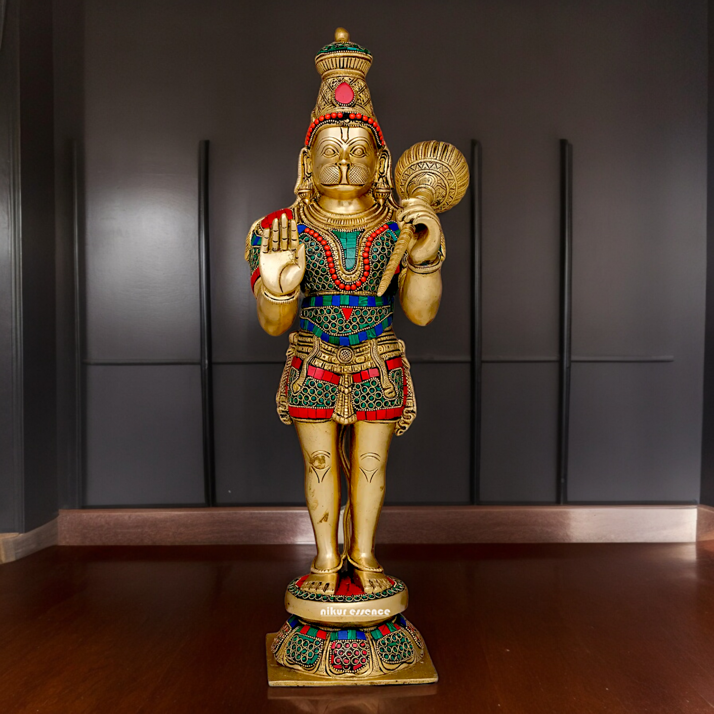 Buy Online Brass Hanuman Bless Standing Idol with Stone Work - 53.5 cm Nikuressence
