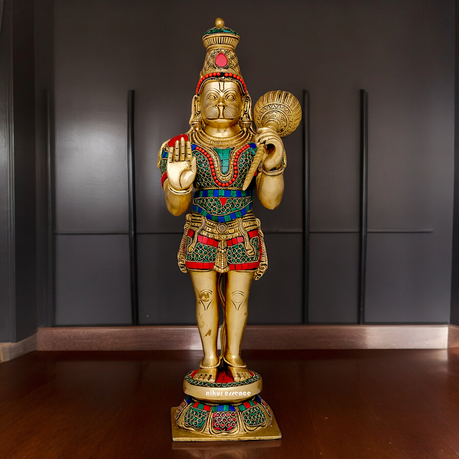 Buy Online Brass Hanuman Bless Standing Idol with Stone Work - 53.5 cm Nikuressence