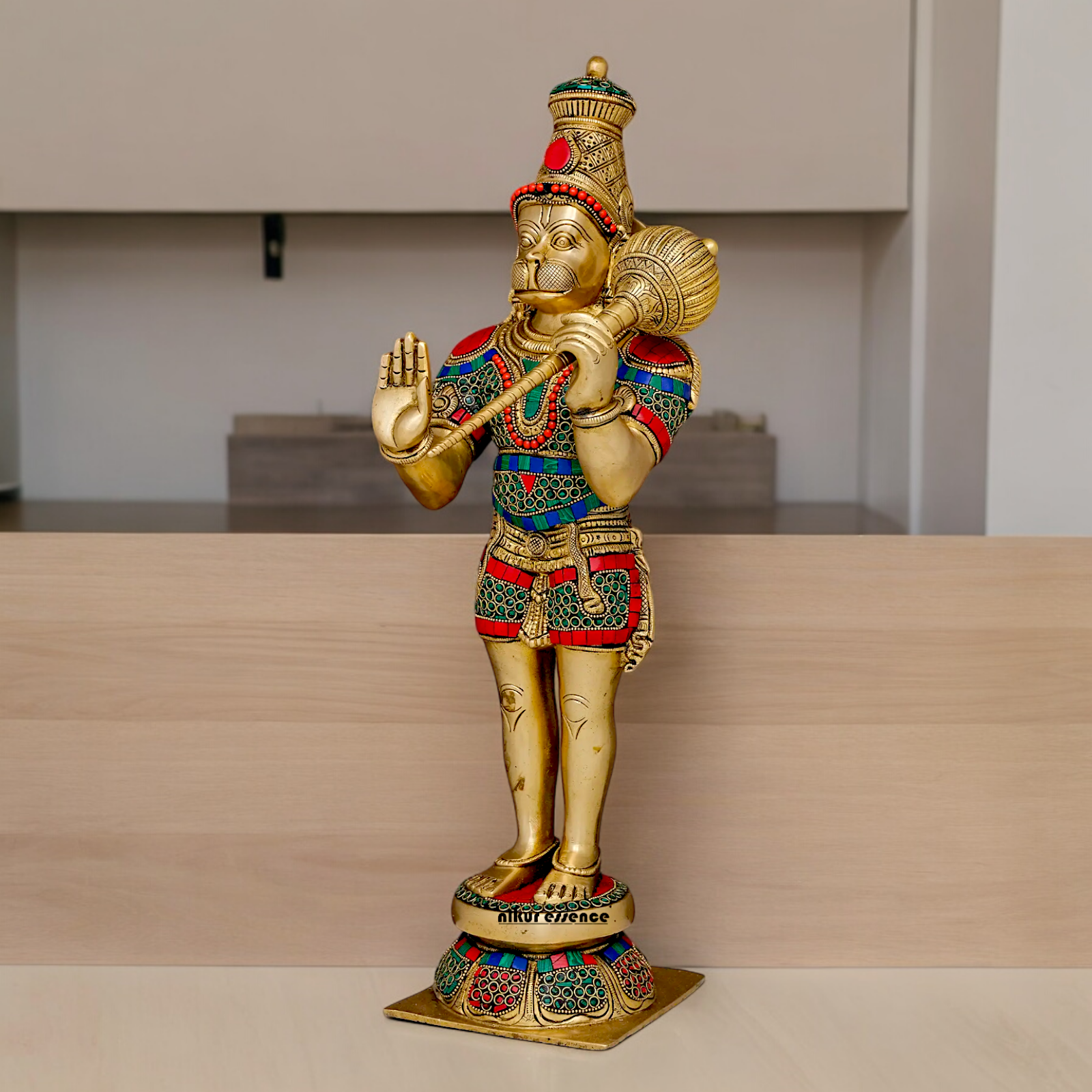 Buy Online Brass Hanuman Bless Standing Idol with Stone Work - 53.5 cm Nikuressence