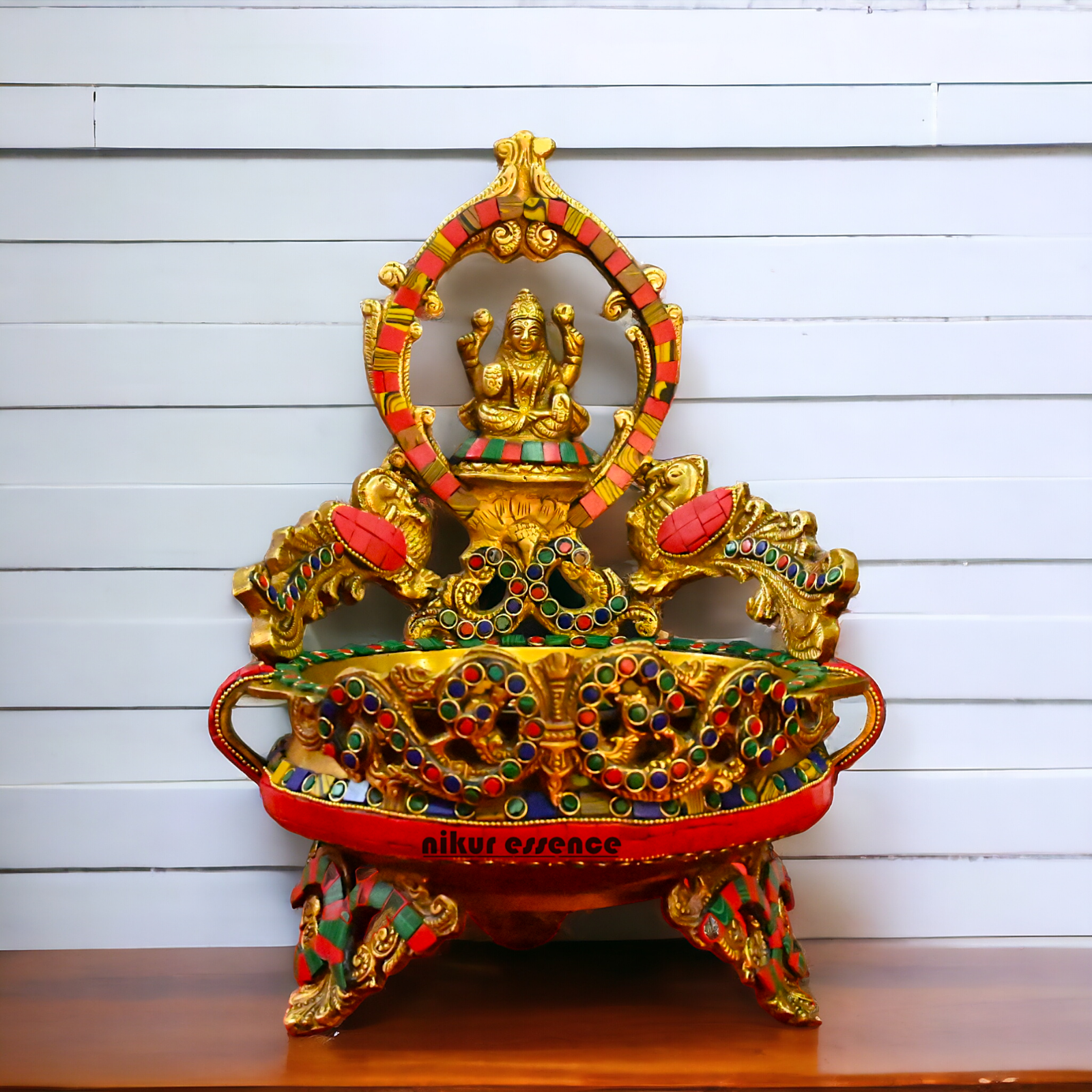 Buy Online Brass Lakshmi Urli with stone work - 10.5 cm Nikuressence
