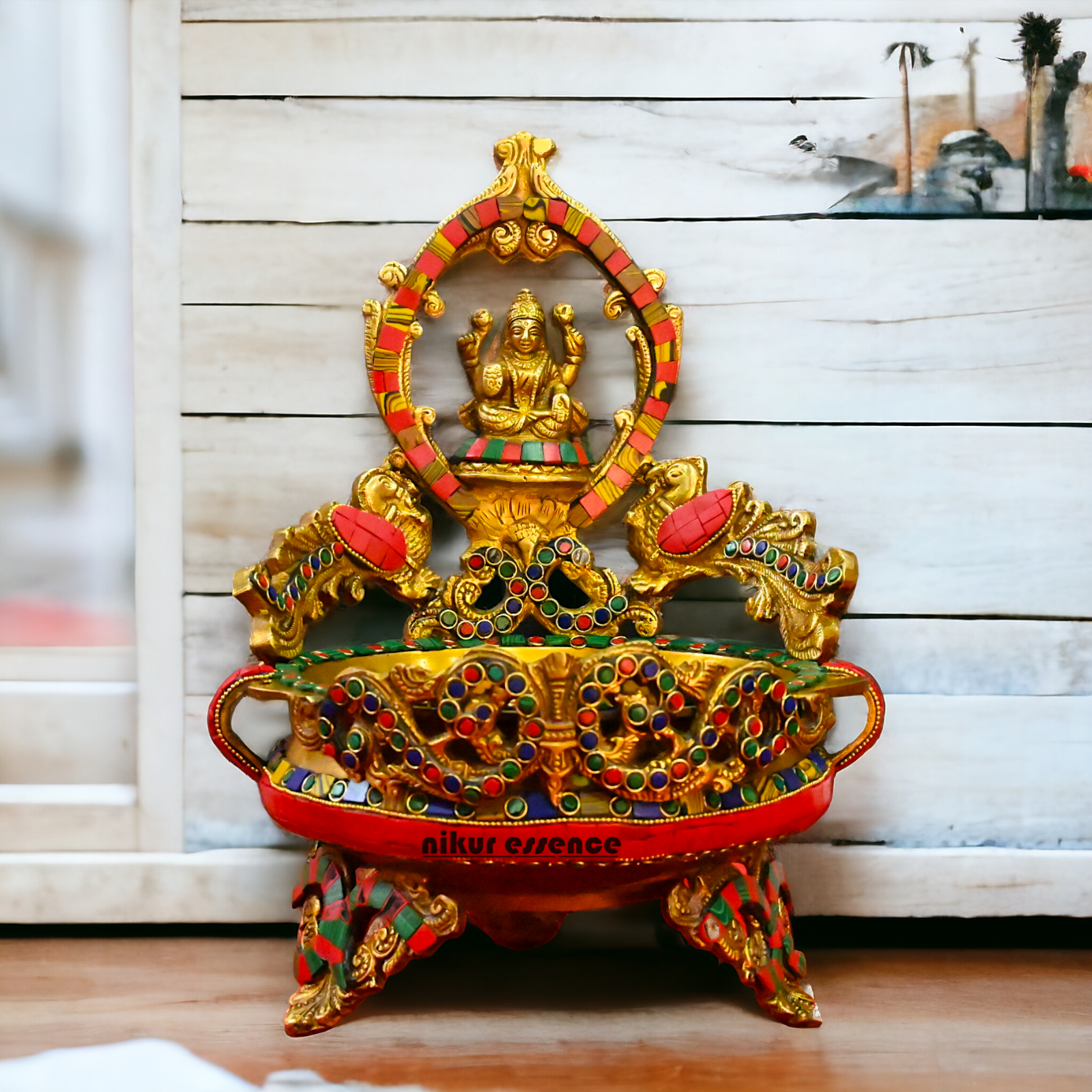 Buy Online Brass Lakshmi Urli with stone work - 10.5 cm Nikuressence