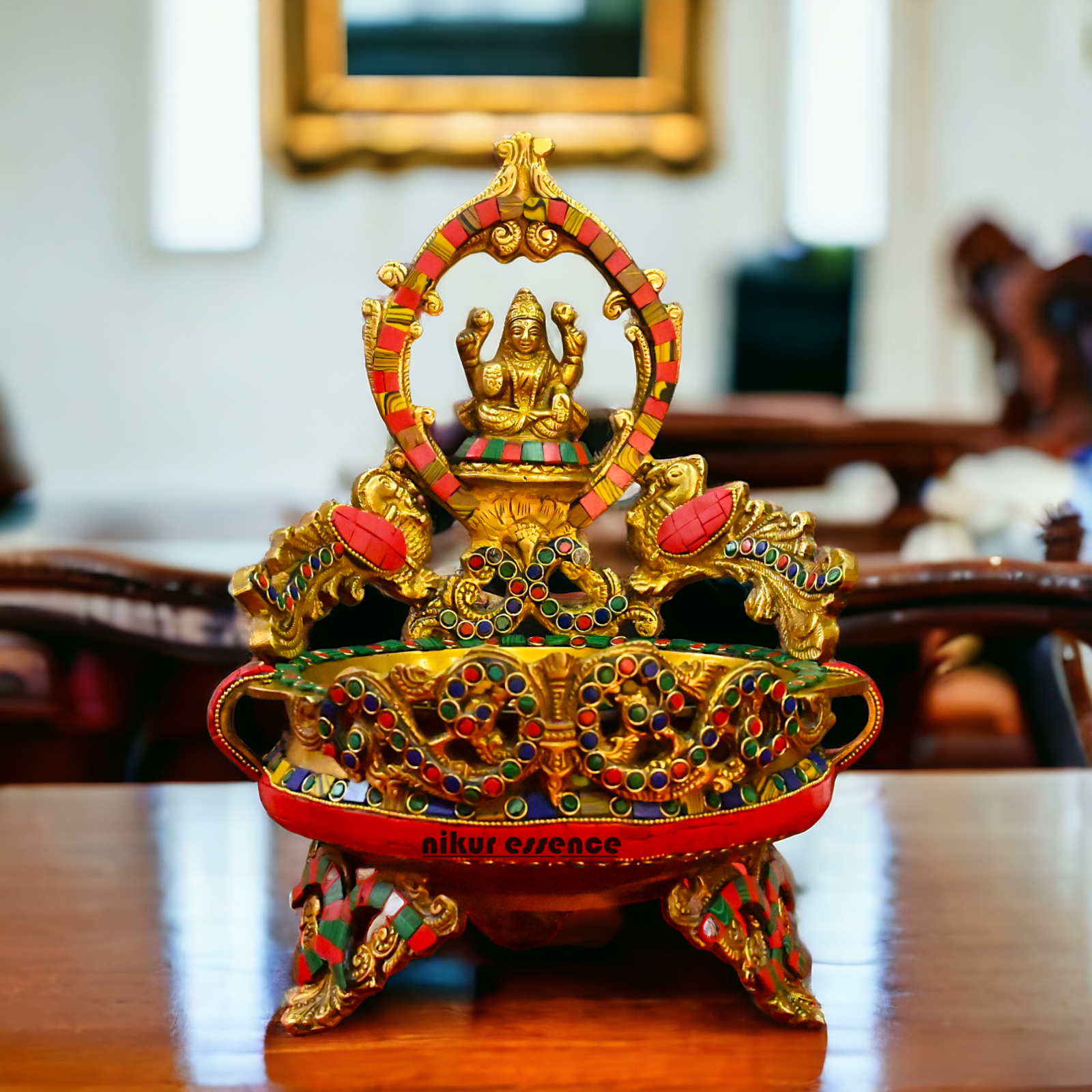 Buy Online Brass Lakshmi Urli with stone work - 10.5 cm Nikuressence