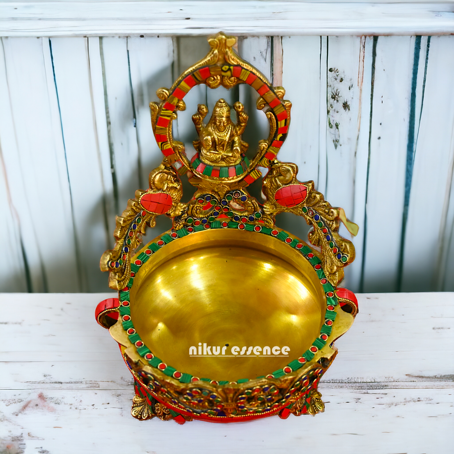 Buy Online Brass Lakshmi Urli with stone work - 10.5 cm Nikuressence