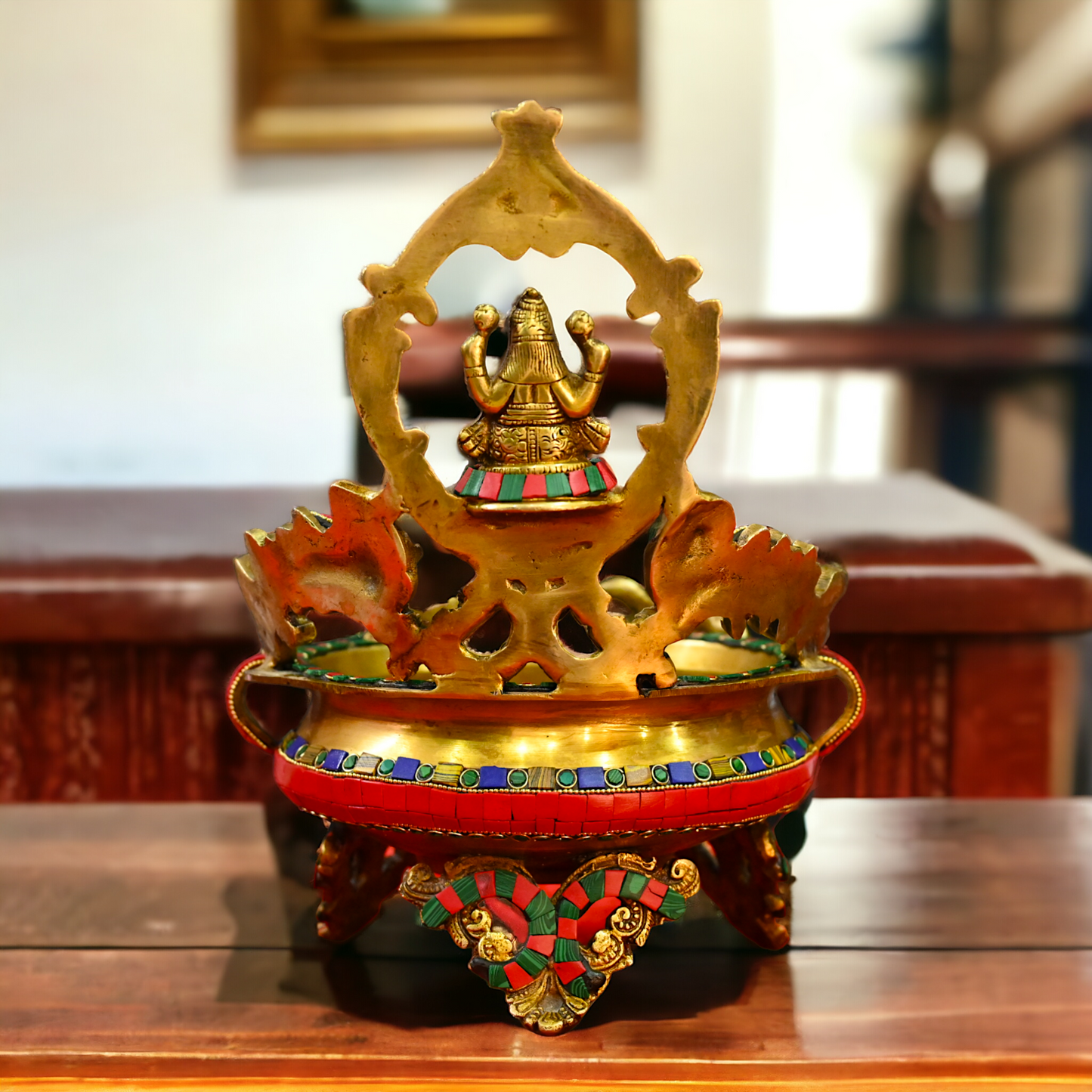 Buy Online Brass Lakshmi Urli with stone work - 10.5 cm Nikuressence