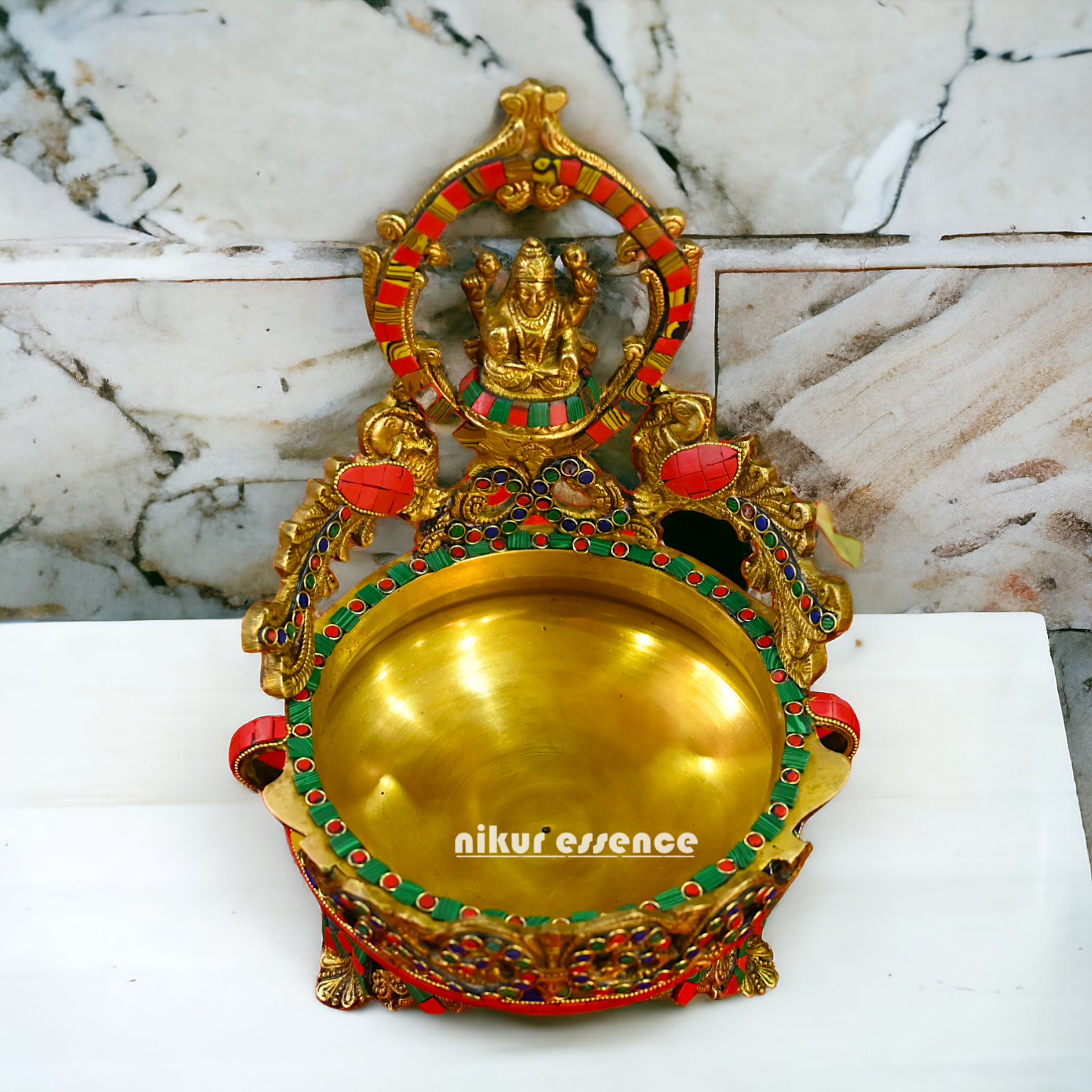 Buy Online Brass Lakshmi Urli with stone work - 10.5 cm Nikuressence