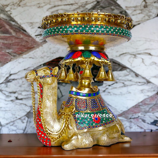 Camel Urli with Bells , Handcrafted Brass Water Basin for Elegant Home Décor and Traditional Indian Aesthetic Nikuressence
