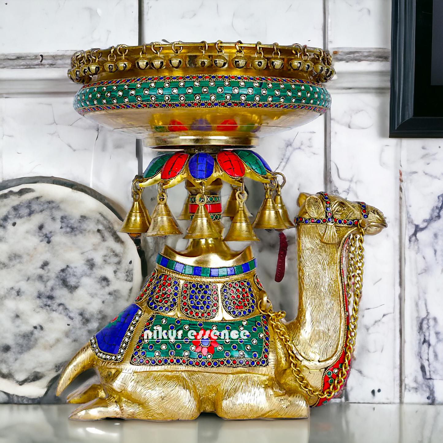 Camel Urli with Bells , Handcrafted Brass Water Basin for Elegant Home Décor and Traditional Indian Aesthetic Nikuressence