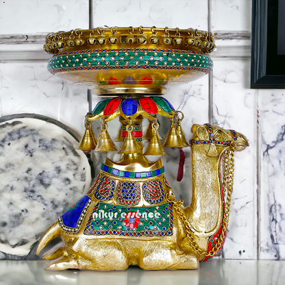 Camel Urli with Bells , Handcrafted Brass Water Basin for Elegant Home Décor and Traditional Indian Aesthetic Nikuressence
