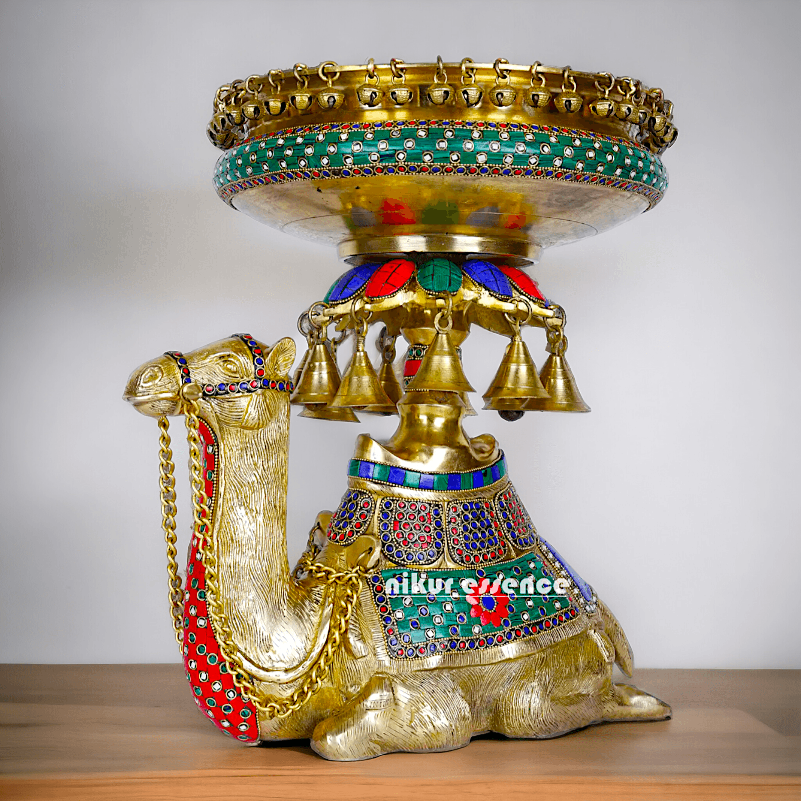Camel Urli with Bells , Handcrafted Brass Water Basin for Elegant Home Décor and Traditional Indian Aesthetic Nikuressence