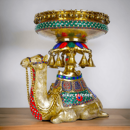 Camel Urli with Bells , Handcrafted Brass Water Basin for Elegant Home Décor and Traditional Indian Aesthetic Nikuressence