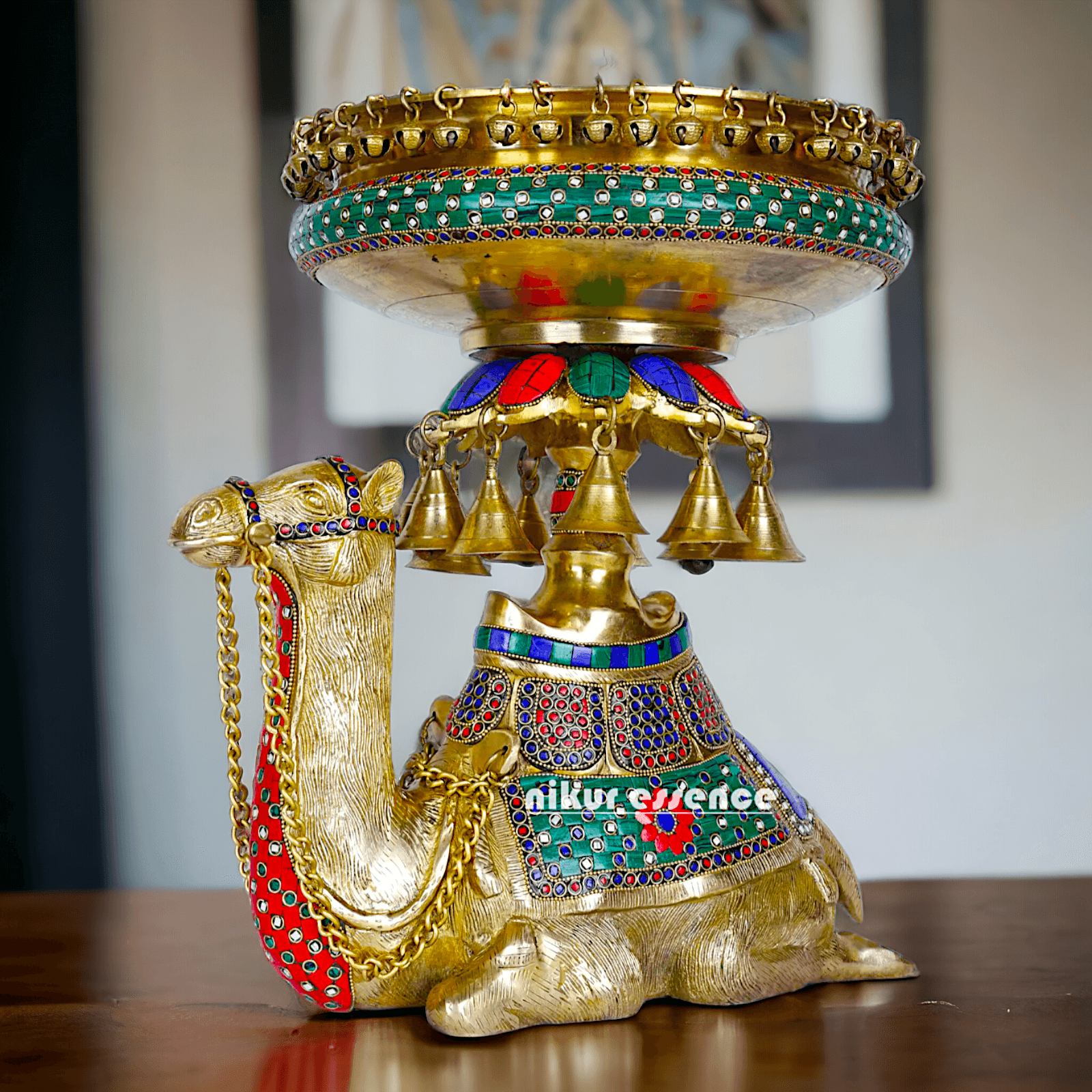 Camel Urli with Bells , Handcrafted Brass Water Basin for Elegant Home Décor and Traditional Indian Aesthetic Nikuressence