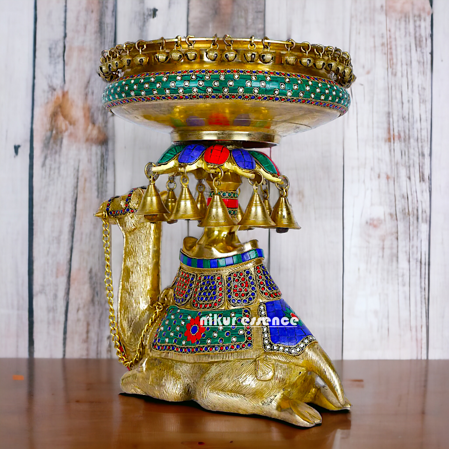 Camel Urli with Bells , Handcrafted Brass Water Basin for Elegant Home Décor and Traditional Indian Aesthetic Nikuressence