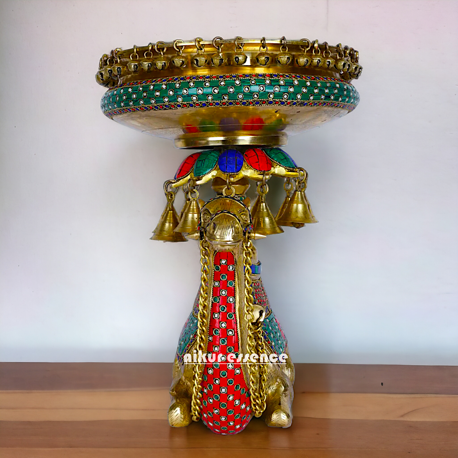 Camel Urli with Bells , Handcrafted Brass Water Basin for Elegant Home Décor and Traditional Indian Aesthetic Nikuressence