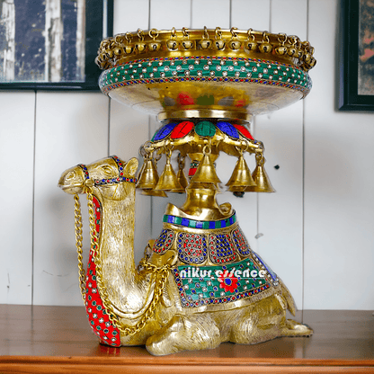 Camel Urli with Bells , Handcrafted Brass Water Basin for Elegant Home Décor and Traditional Indian Aesthetic Nikuressence