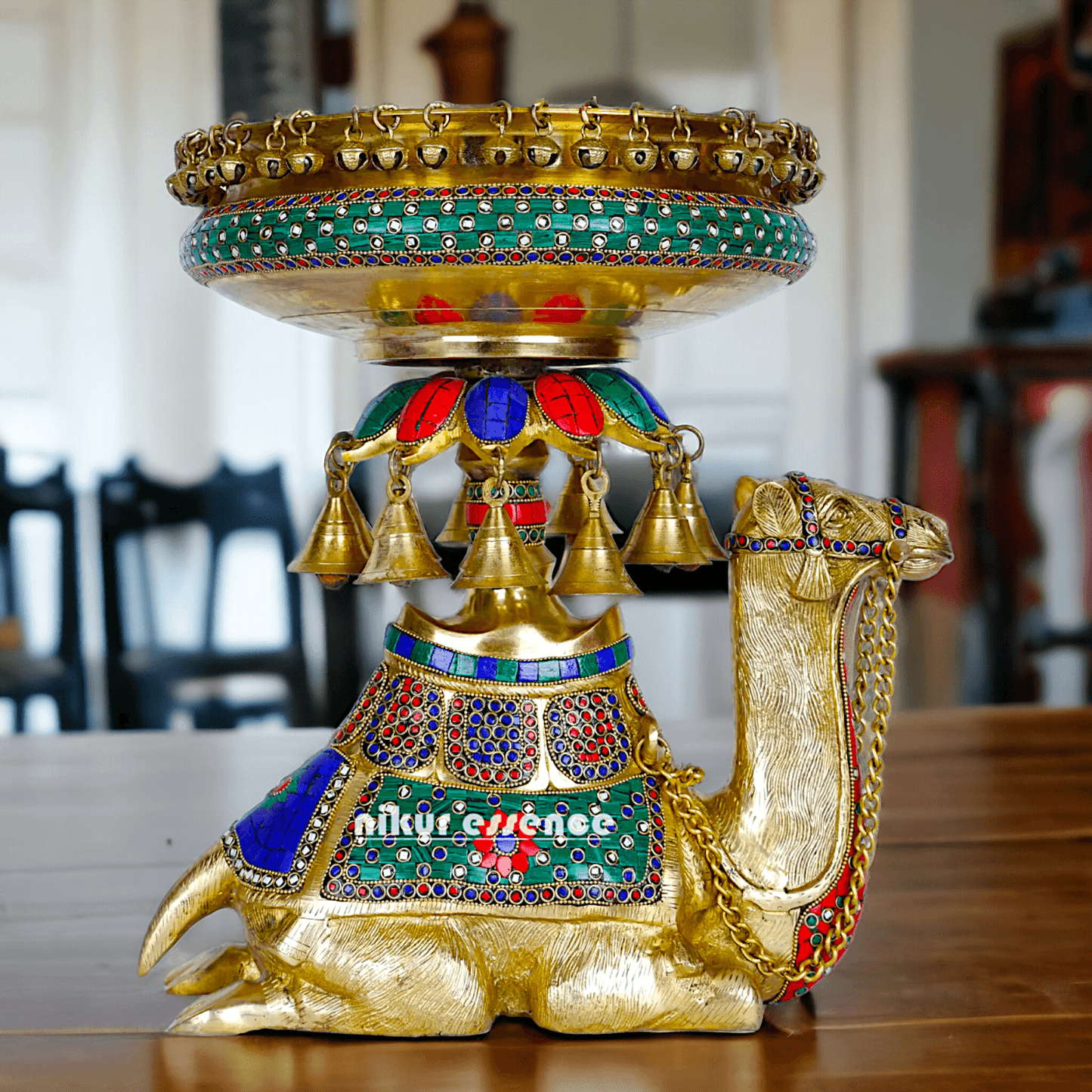 Camel Urli with Bells , Handcrafted Brass Water Basin for Elegant Home Décor and Traditional Indian Aesthetic Nikuressence