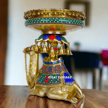 Camel Urli with Bells , Handcrafted Brass Water Basin for Elegant Home Décor and Traditional Indian Aesthetic Nikuressence