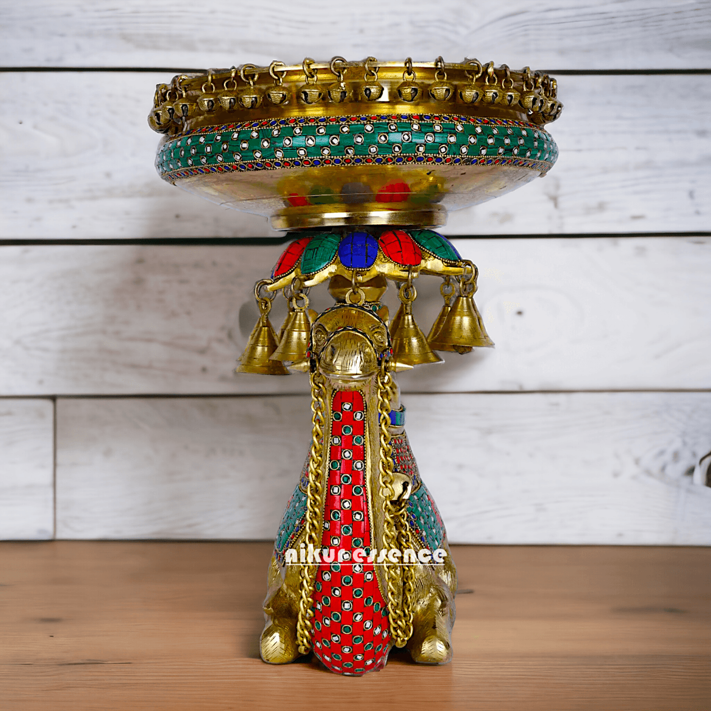 Camel Urli with Bells , Handcrafted Brass Water Basin for Elegant Home Décor and Traditional Indian Aesthetic Nikuressence