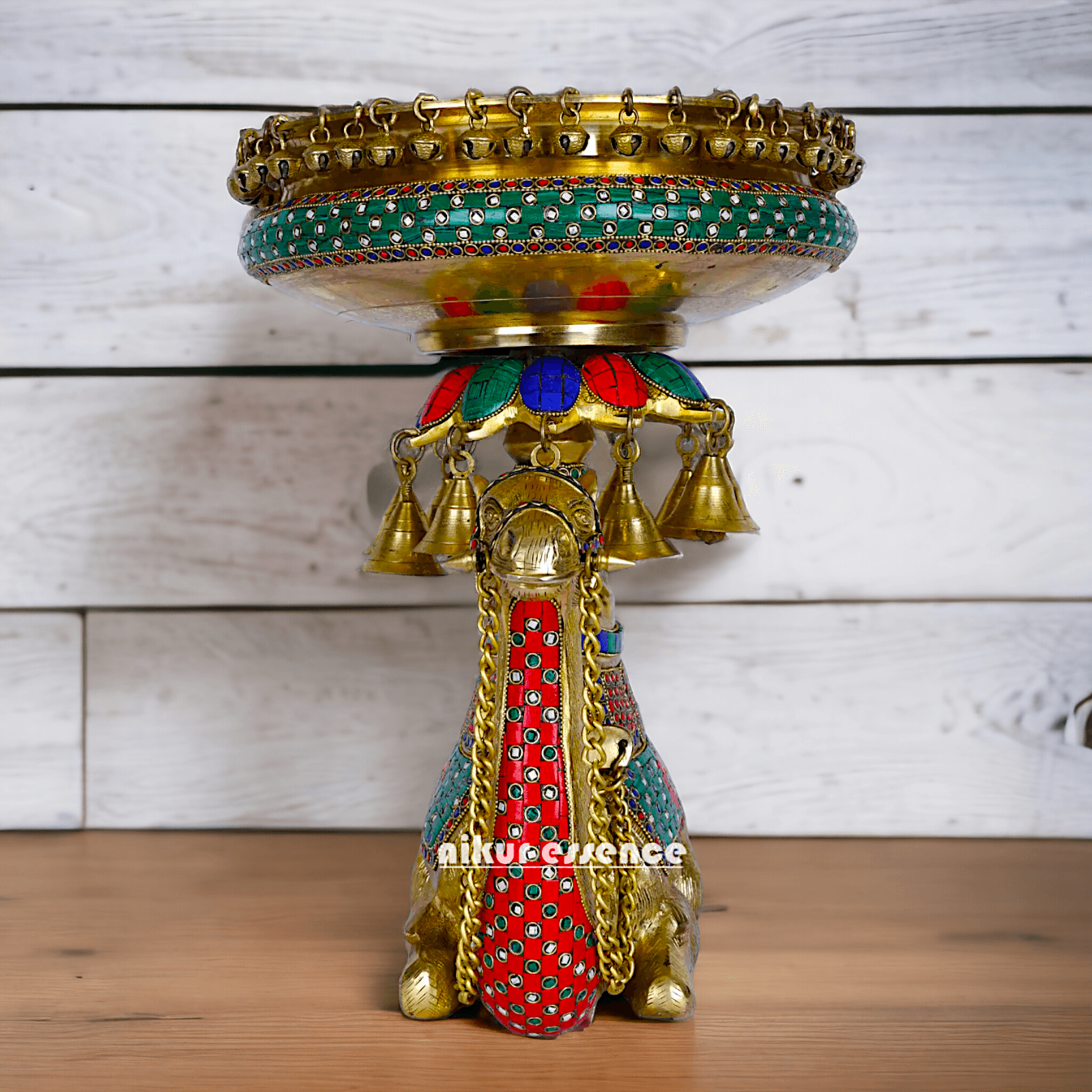 Camel Urli with Bells , Handcrafted Brass Water Basin for Elegant Home Décor and Traditional Indian Aesthetic Nikuressence