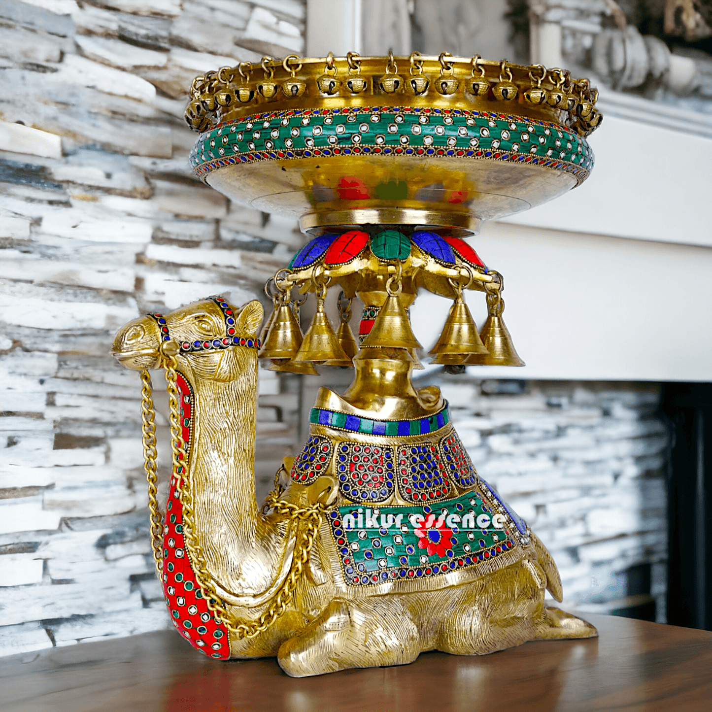 Camel Urli with Bells , Handcrafted Brass Water Basin for Elegant Home Décor and Traditional Indian Aesthetic Nikuressence