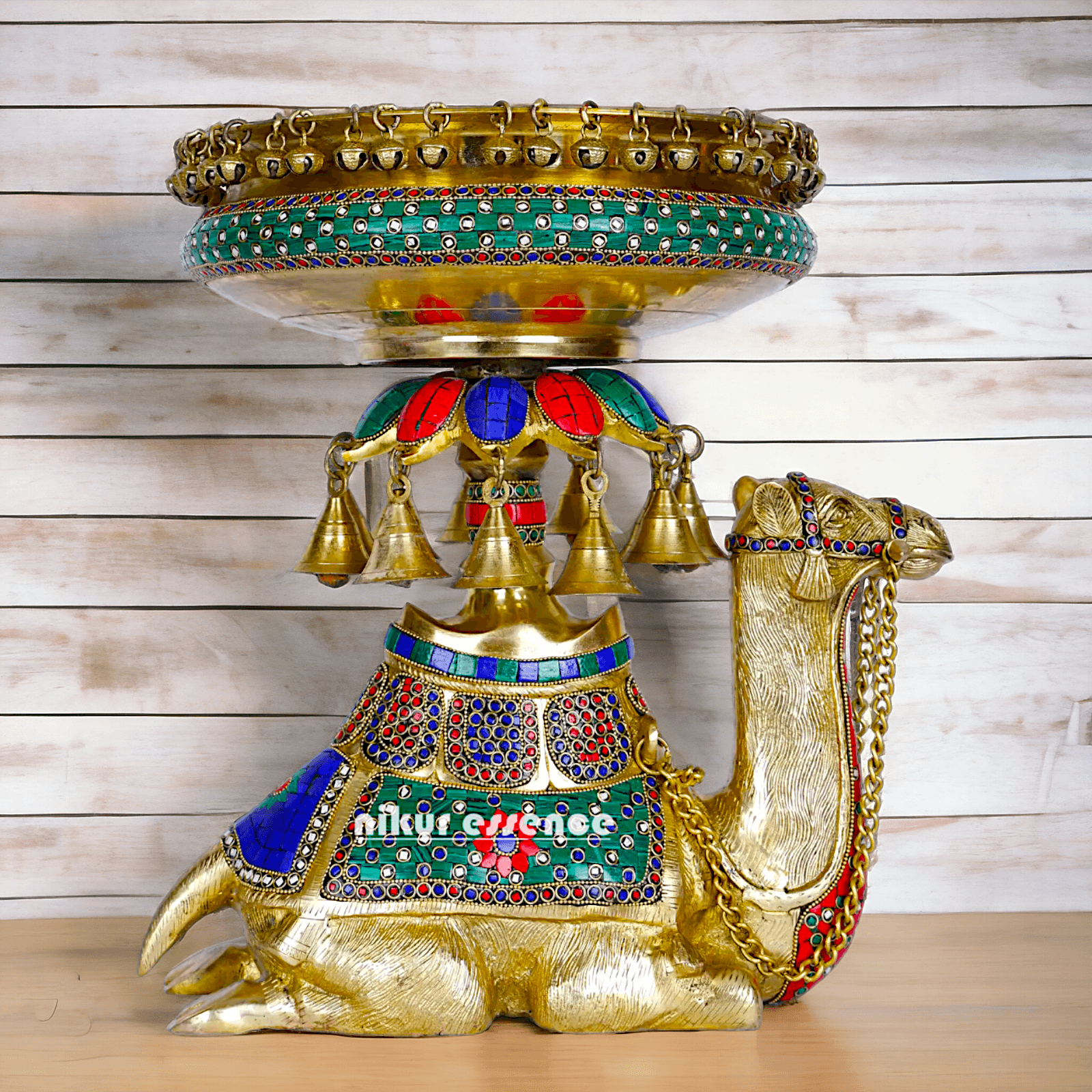Camel Urli with Bells , Handcrafted Brass Water Basin for Elegant Home Décor and Traditional Indian Aesthetic Nikuressence