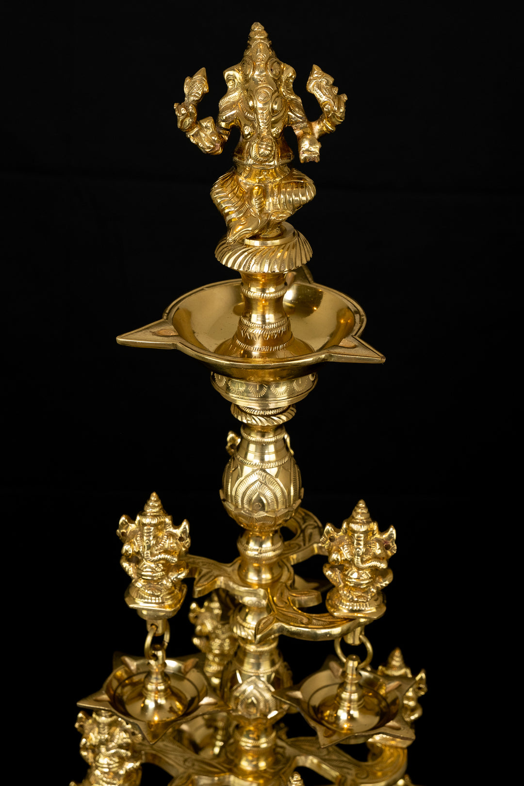 Buy Solid Brass Ganesh Diya Lamp with Twenty two Ganeshas - 38 Inches Height Nikuressence